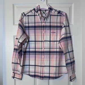 Rockies Men's Pink and Navy Plaid‎ Shirt